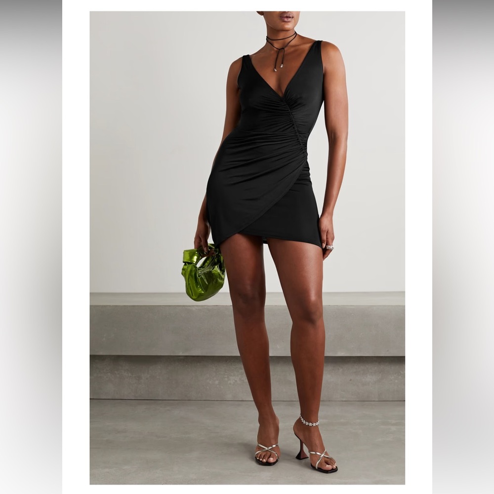 Louisa Ballou Black Plunge Neck Bodycon Mini